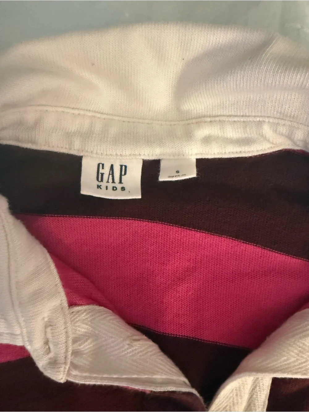 GAP Hot Pink & Brown Striped Rugby Pullover with White Collar